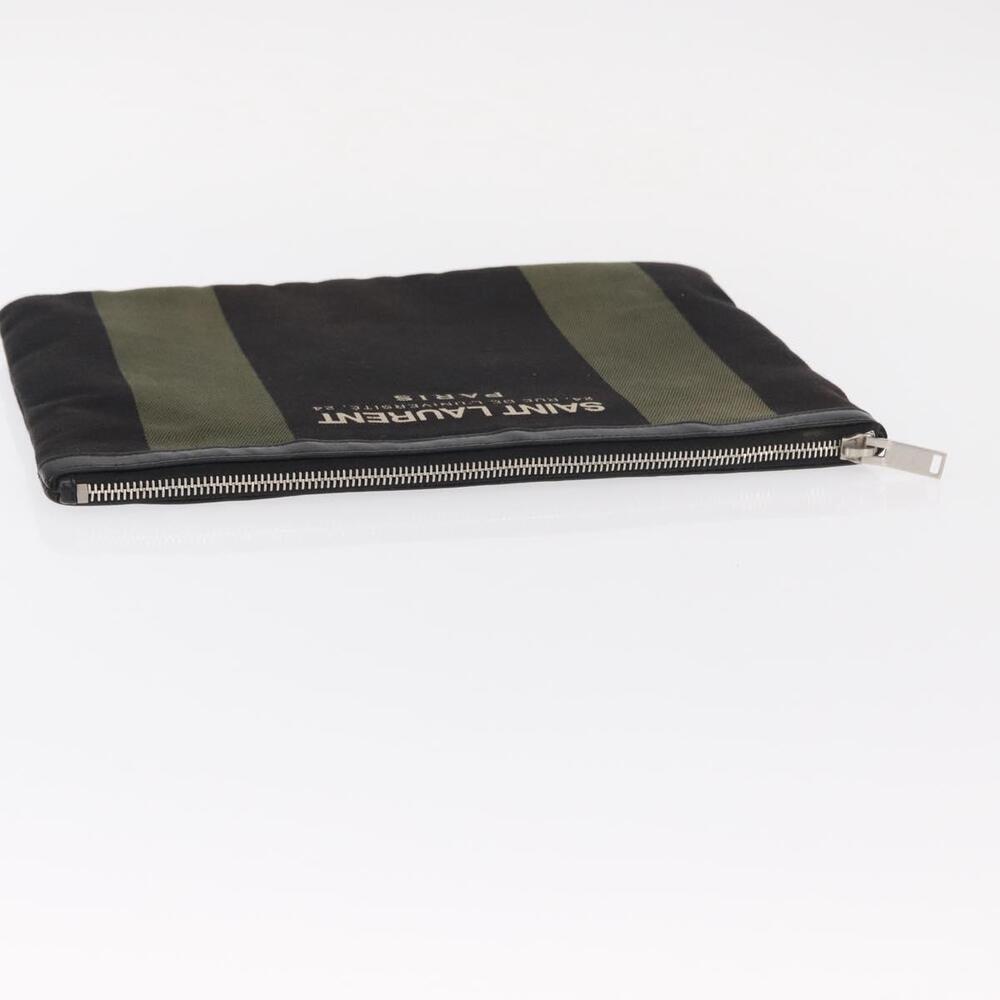 SAINT LAURENT Clutch Bag Canvas Leather Black Khaki Silver Auth mr1652 - Picture 5 of 16